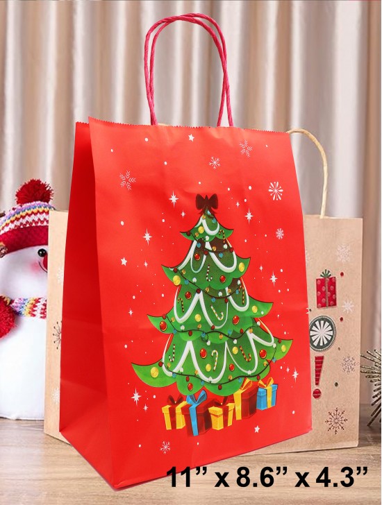 Christmas Design Kraft Paper Gift Bags(12Pcs) 11"X 8.6"X  4.3"